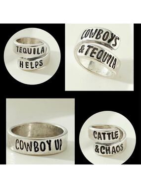 SET OF FOUR Country Western Cowboy Cowgirl Rings #840